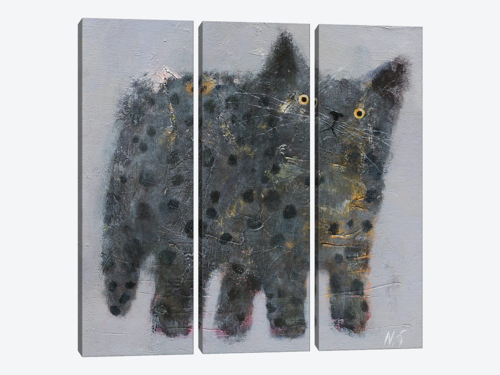 Grey Fluffy Cat by Natalia Shaloshvili 3-piece Canvas Art
