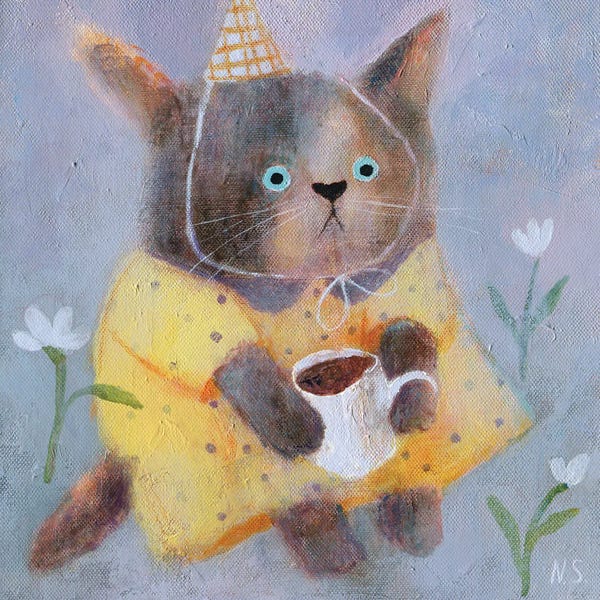 Cats: Morning Cat In Yellow Dress by Natalia Shaloshvili