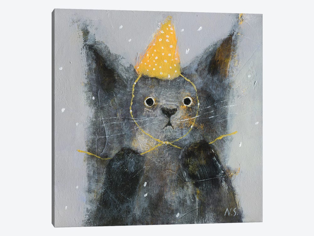 Sad Cat In Party Hat by Natalia Shaloshvili 1-piece Canvas Print