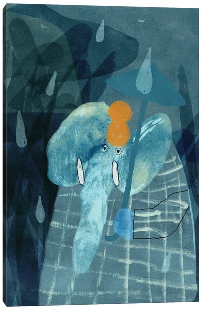 An Elephant Under The Umbrella Canvas Art Print - Natalia Shaloshvili