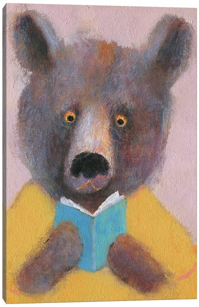 The Bear Reading The Book Canvas Art Print - Natalia Shaloshvili
