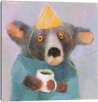 The Bear With Cup Of Coffee Canvas Art Print - Natalia Shaloshvili