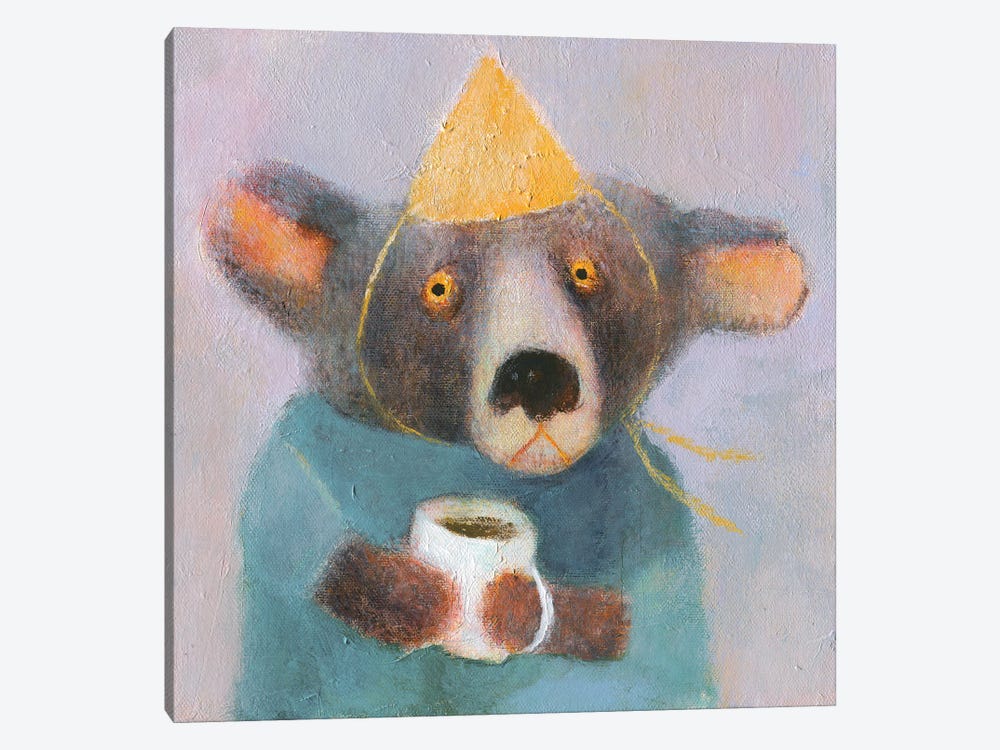 The Bear With Cup Of Coffee by Natalia Shaloshvili 1-piece Canvas Print