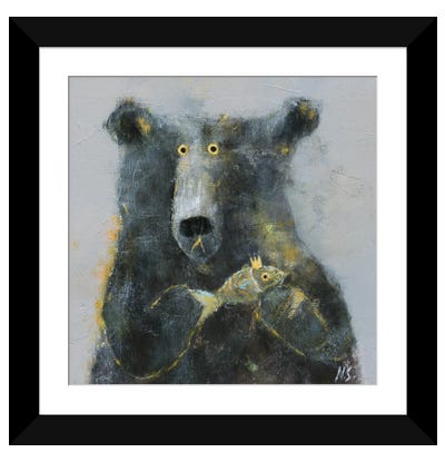 The Bear With Fish Paper Art Print - Best Selling Paper