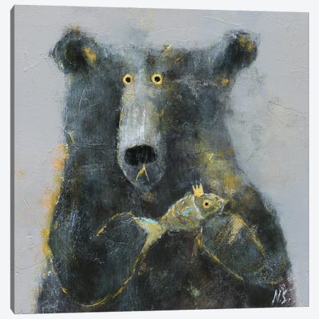 The Bear With Fish Canvas Print #NSL23} by Natalia Shaloshvili Canvas Art Print