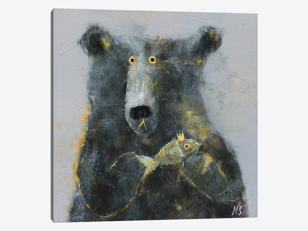 The Bear With Fish by Natalia Shaloshvili 1-piece Canvas Artwork