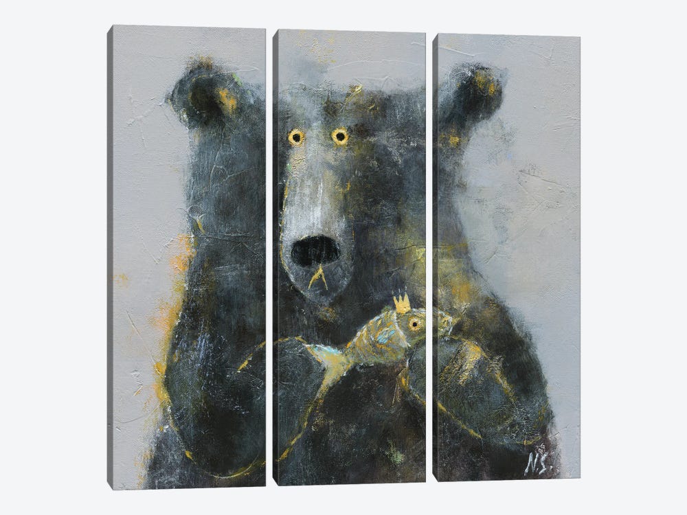 The Bear With Fish by Natalia Shaloshvili 3-piece Canvas Artwork
