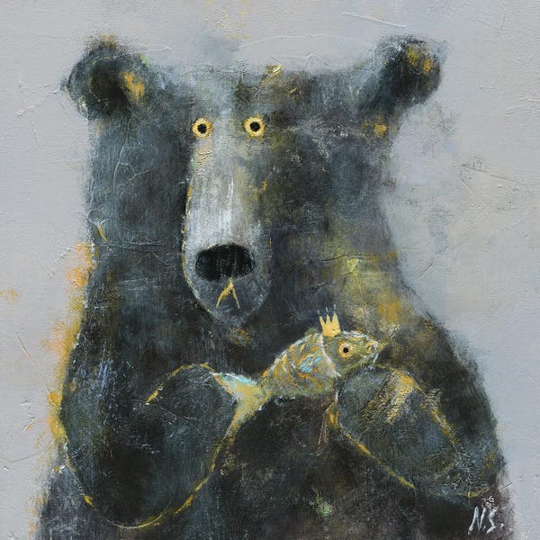 Large Wall Art & Big Canvas Prints: The Bear With Fish by Natalia Shaloshvili