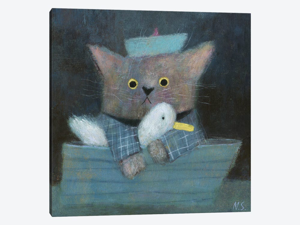 The Cat And The Duck In The Boat by Natalia Shaloshvili 1-piece Canvas Wall Art