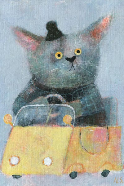 The Cat In The Yellow Car by Natalia Shaloshvili multi panel art