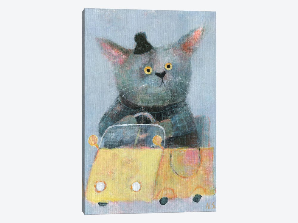 The Cat In The Yellow Car by Natalia Shaloshvili 1-piece Art Print