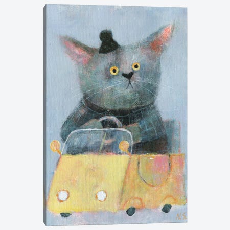 The Cat In The Yellow Car Canvas Print #NSL28} by Natalia Shaloshvili Canvas Print