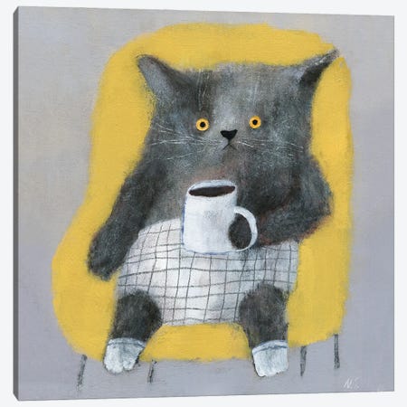 The Cat In The Yellow Chair Canvas Print #NSL29} by Natalia Shaloshvili Art Print