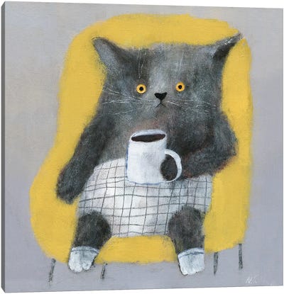 The Cat In The Yellow Chair Canvas Art Print - Coffee Art