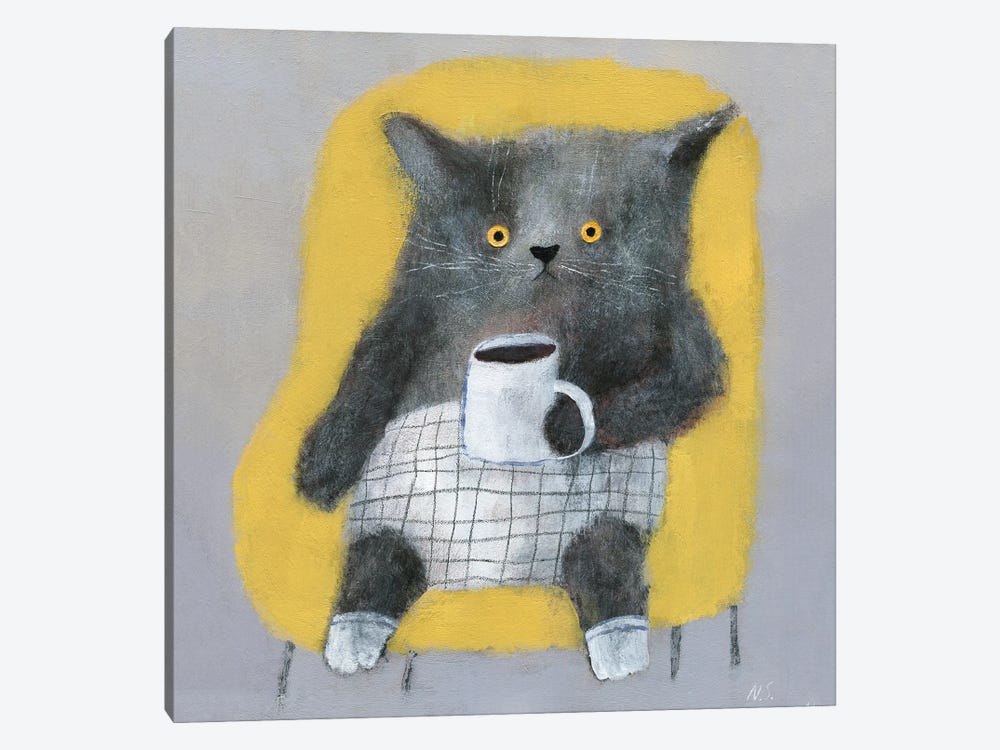 The Cat In The Yellow Chair by Natalia Shaloshvili 1-piece Canvas Wall Art