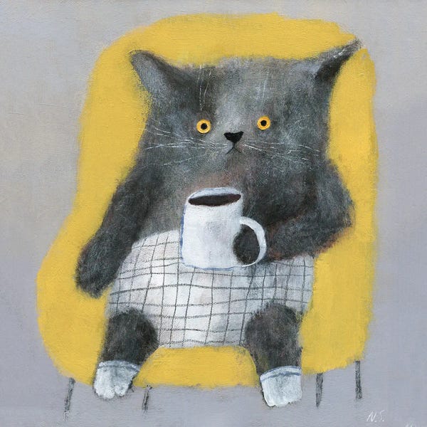 Kids Animal Art: The Cat In The Yellow Chair by Natalia Shaloshvili