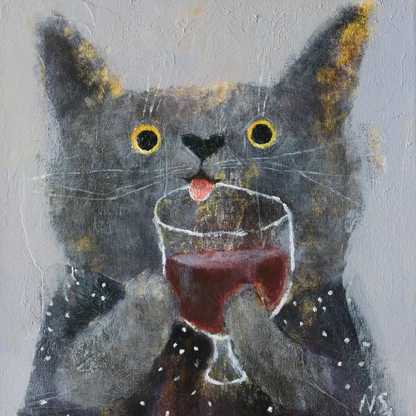 Kitchen: The Cat With Glass Of Wine by Natalia Shaloshvili