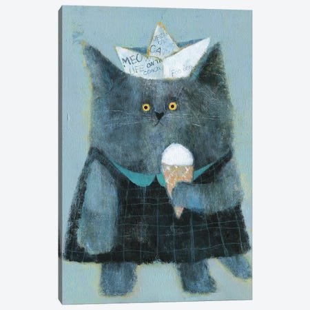 The Cat With Paper Hat And Icecream Canvas Print #NSL31} by Natalia Shaloshvili Canvas Wall Art