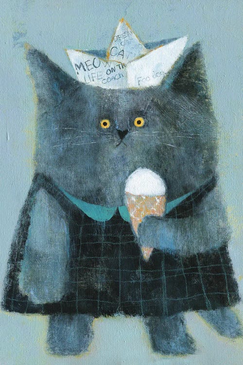 The Cat With Paper Hat And Icecream