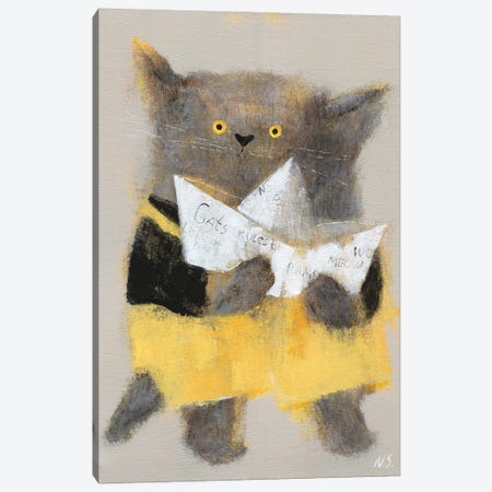 The Cat With Paper Ship Canvas Print #NSL32} by Natalia Shaloshvili Canvas Artwork