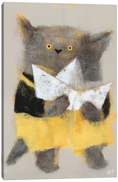 The Cat With Paper Ship Canvas Art Print - Natalia Shaloshvili