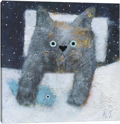 The Night Cat Canvas Art Print - Natalia Shaloshvili