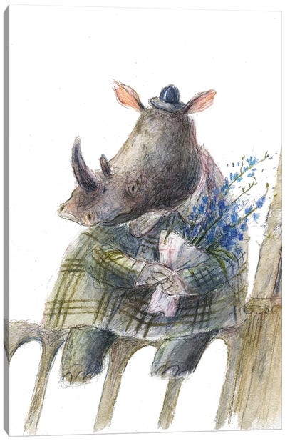 The Rhino With The Flowers Canvas Art Print - Natalia Shaloshvili
