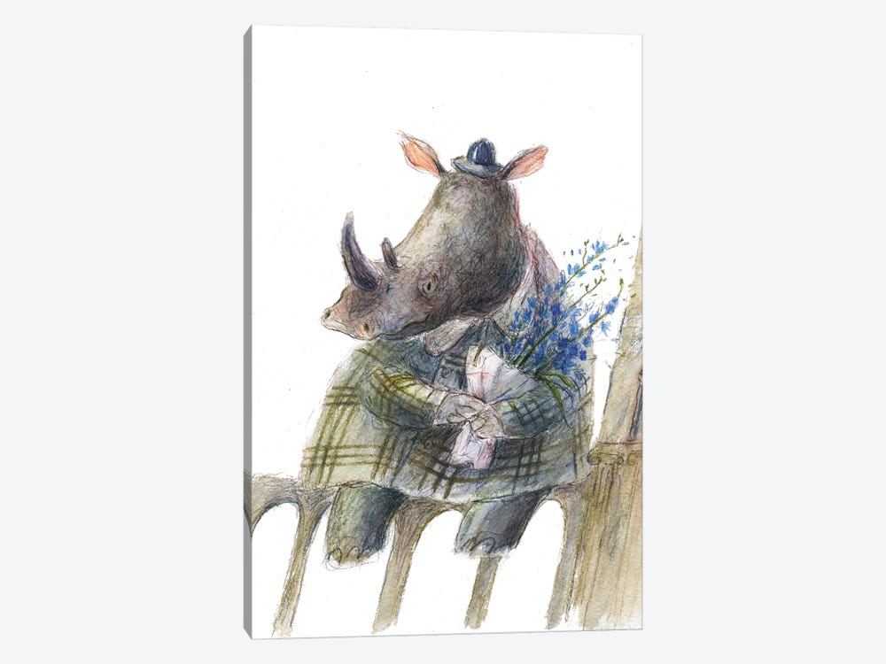 The Rhino With The Flowers by Natalia Shaloshvili 1-piece Canvas Print