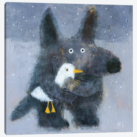The Wolf Hugs The Duck Canvas Print #NSL38} by Natalia Shaloshvili Canvas Wall Art
