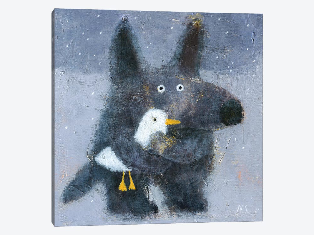 The Wolf Hugs The Duck by Natalia Shaloshvili 1-piece Canvas Art
