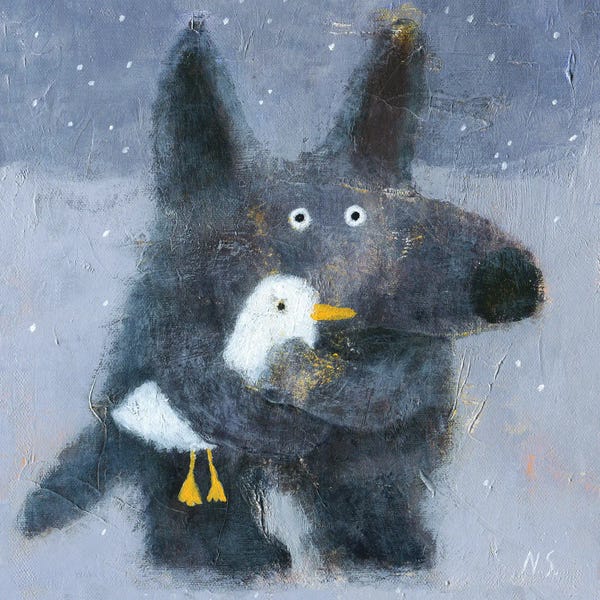 Kids Animal Art: The Wolf Hugs The Duck by Natalia Shaloshvili