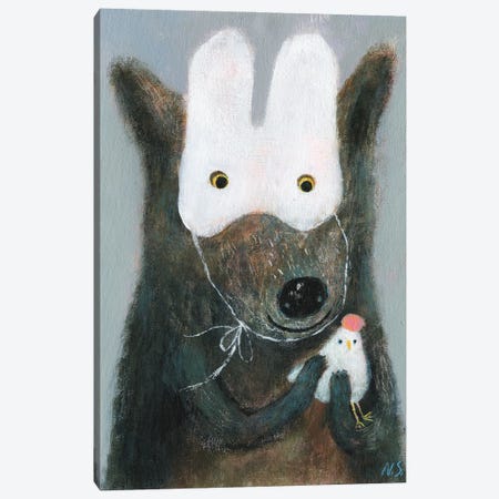 The Wolf In White Mask Holding The Hen Canvas Print #NSL39} by Natalia Shaloshvili Canvas Art