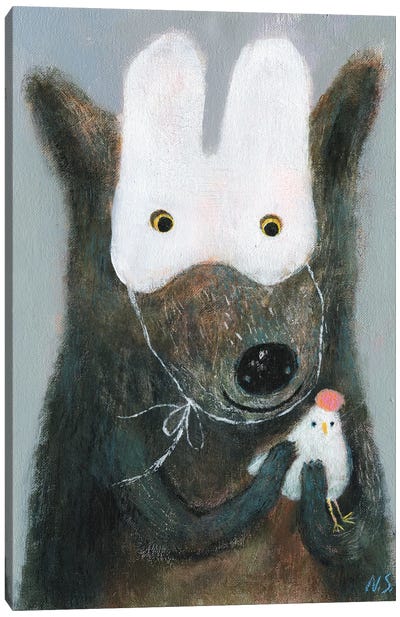 The Wolf In White Mask Holding The Hen Canvas Art Print - Natalia Shaloshvili