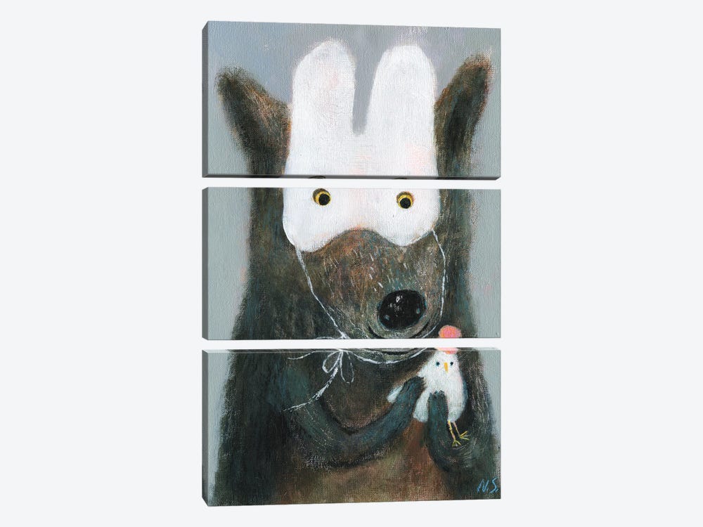 The Wolf In White Mask Holding The Hen by Natalia Shaloshvili 3-piece Canvas Print