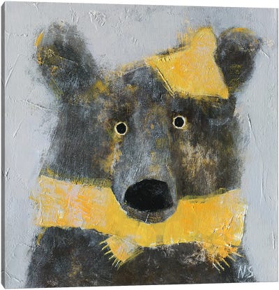 Winter Bear Wearing The Hat Canvas Art Print - Brown Bear Art
