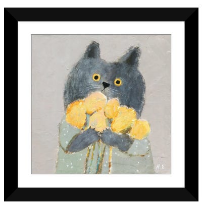 Cat With Flowers Paper Art Print - Best Selling Paper