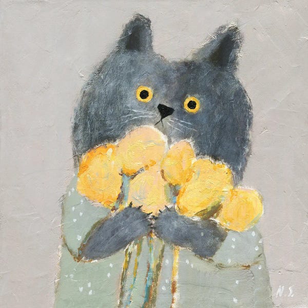 Floral & Botanical: Cat With Flowers by Natalia Shaloshvili