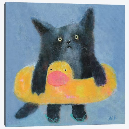 Black Cat With Bath Tube Canvas Print #NSL5} by Natalia Shaloshvili Canvas Artwork
