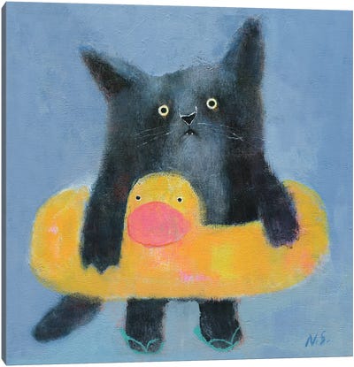 Black Cat With Bath Tube Canvas Art Print - Natalia Shaloshvili