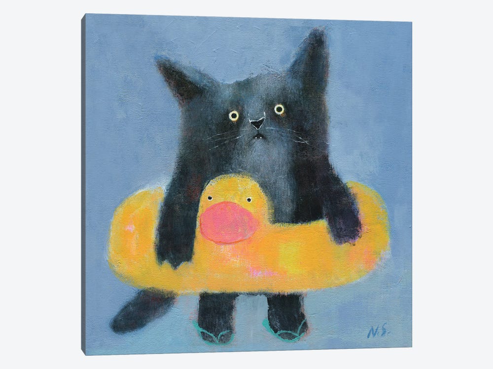 Black Cat With Bath Tube by Natalia Shaloshvili 1-piece Canvas Artwork
