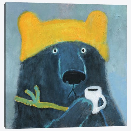 Blue Bear In The Yellow Hat Canvas Print #NSL6} by Natalia Shaloshvili Canvas Wall Art