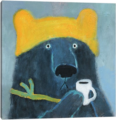 Blue Bear In The Yellow Hat Canvas Art Print - Drink & Beverage Art