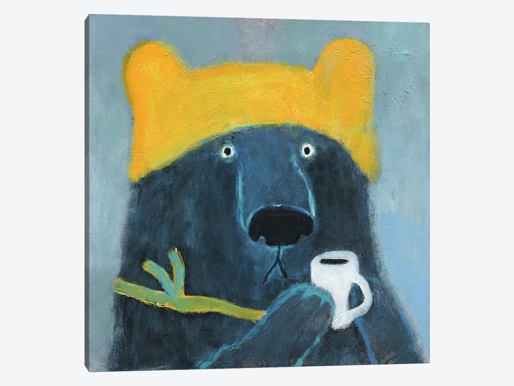 Blue Bear In The Yellow Hat by Natalia Shaloshvili 1-piece Art Print