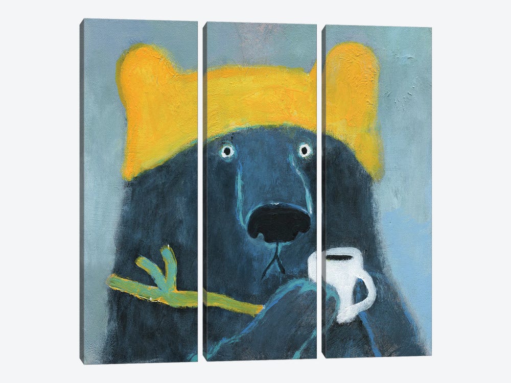 Blue Bear In The Yellow Hat by Natalia Shaloshvili 3-piece Canvas Print