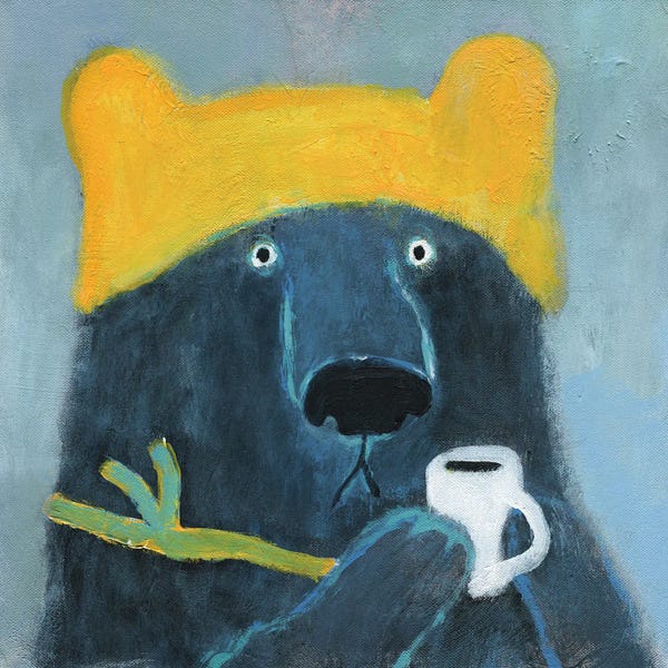 Kids Animal Art: Blue Bear In The Yellow Hat by Natalia Shaloshvili