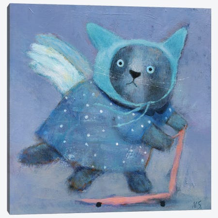 Blue Cat In The Hat On Scooter Canvas Print #NSL7} by Natalia Shaloshvili Canvas Art