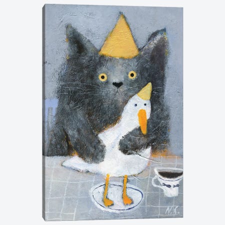 Cat And Duck On The Plate Canvas Print #NSL9} by Natalia Shaloshvili Canvas Art Print