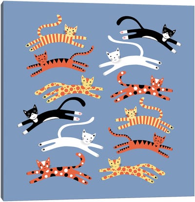 Cats Leaping Canvas Art Print - Animal Patterns