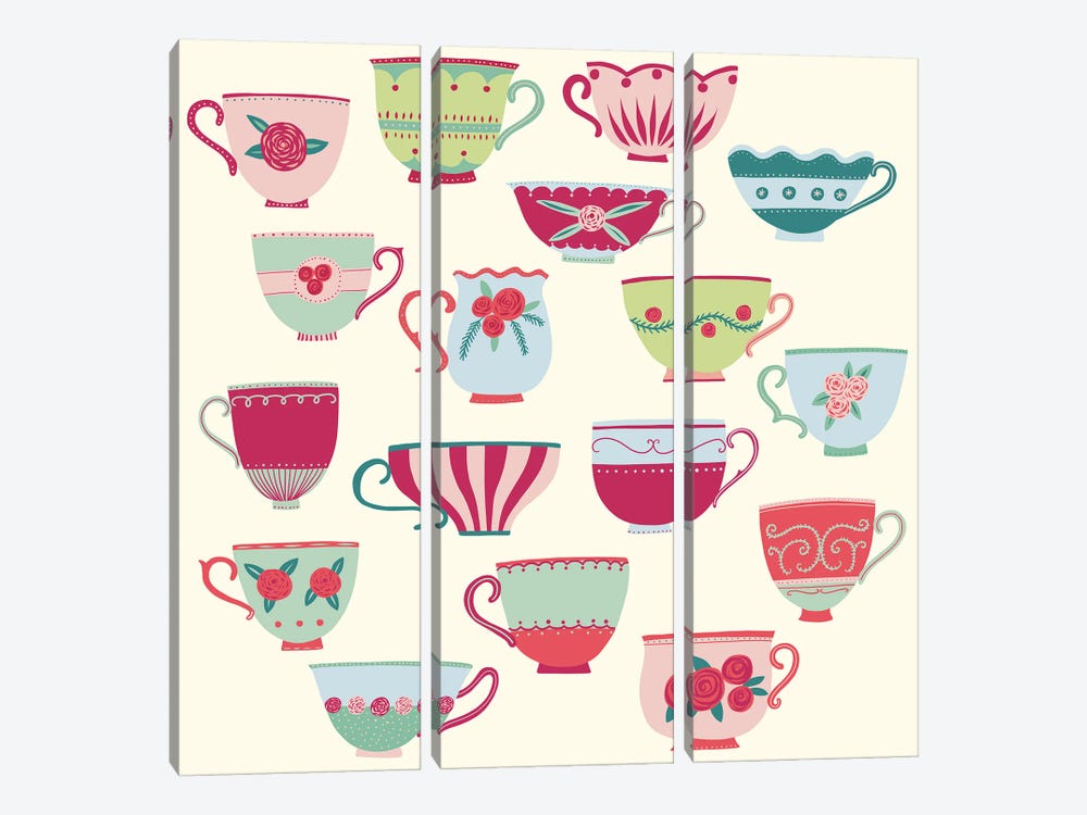 China Teacups by Nic Squirrell 3-piece Canvas Wall Art