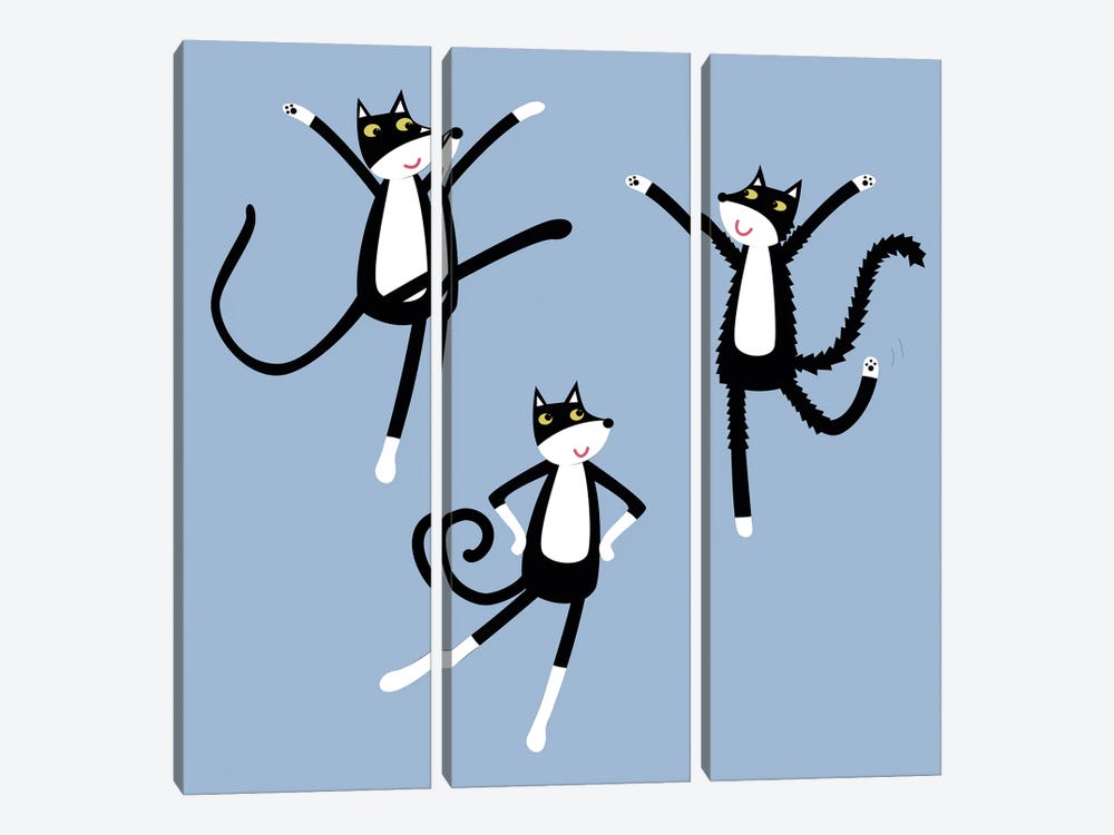 Dancing Tuxedo Cats by Nic Squirrell 3-piece Canvas Artwork